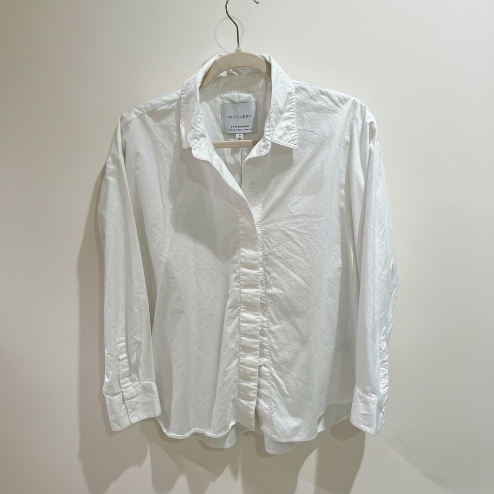 Witchery‎ x Pip Edwards White Shirt Campaign Side Zip Button Down Shirt Size 12